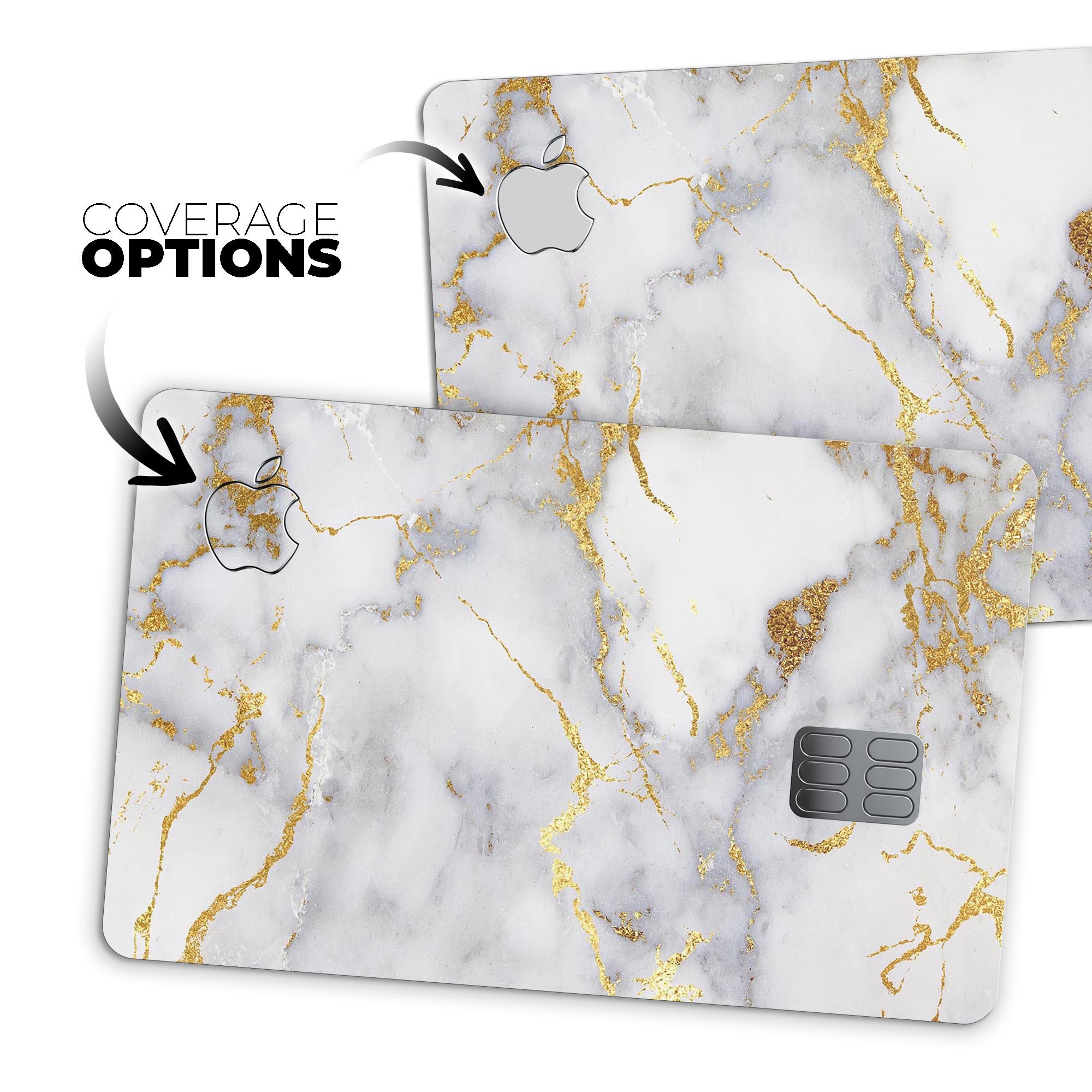 Marble and Digital Gold Foil V2 skin kit for Apple Card, showcasing premium design and protective features.